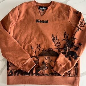 Blind Rooster Graphic Wraparound Pullover V-neck Sweatshirt - Caterpillar Small